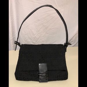Authentic FENDI black canvas Zucca shoulder bag